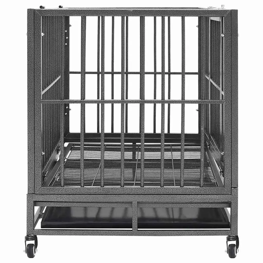 Dog Cage Steel Frame Lockable with Wheels Detachable Tray 102 x 72 x 85 cm