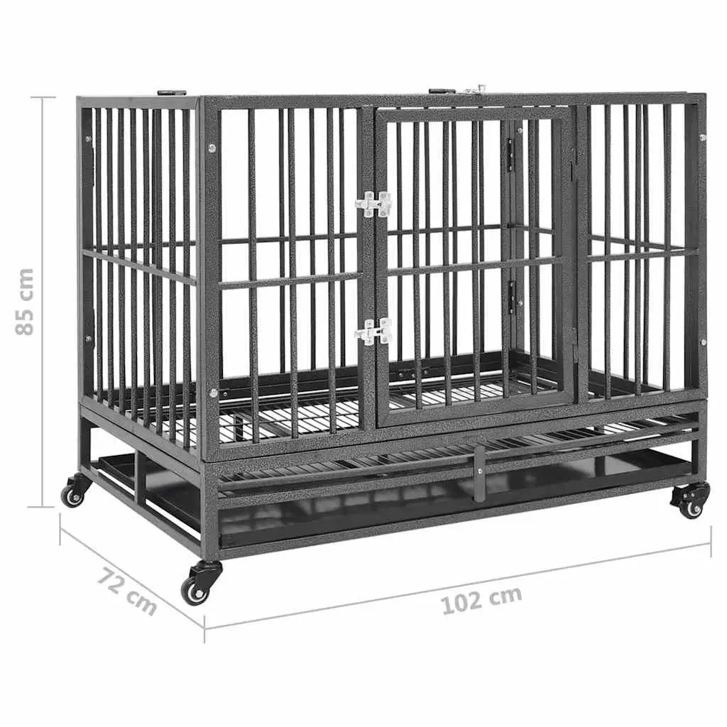 Dog Cage Steel Frame Lockable with Wheels Detachable Tray 102 x 72 x 85 cm