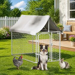 Outdoor Dog Kennel with Roof Silver Steel Mesh Run Enclosure Exercise Pen