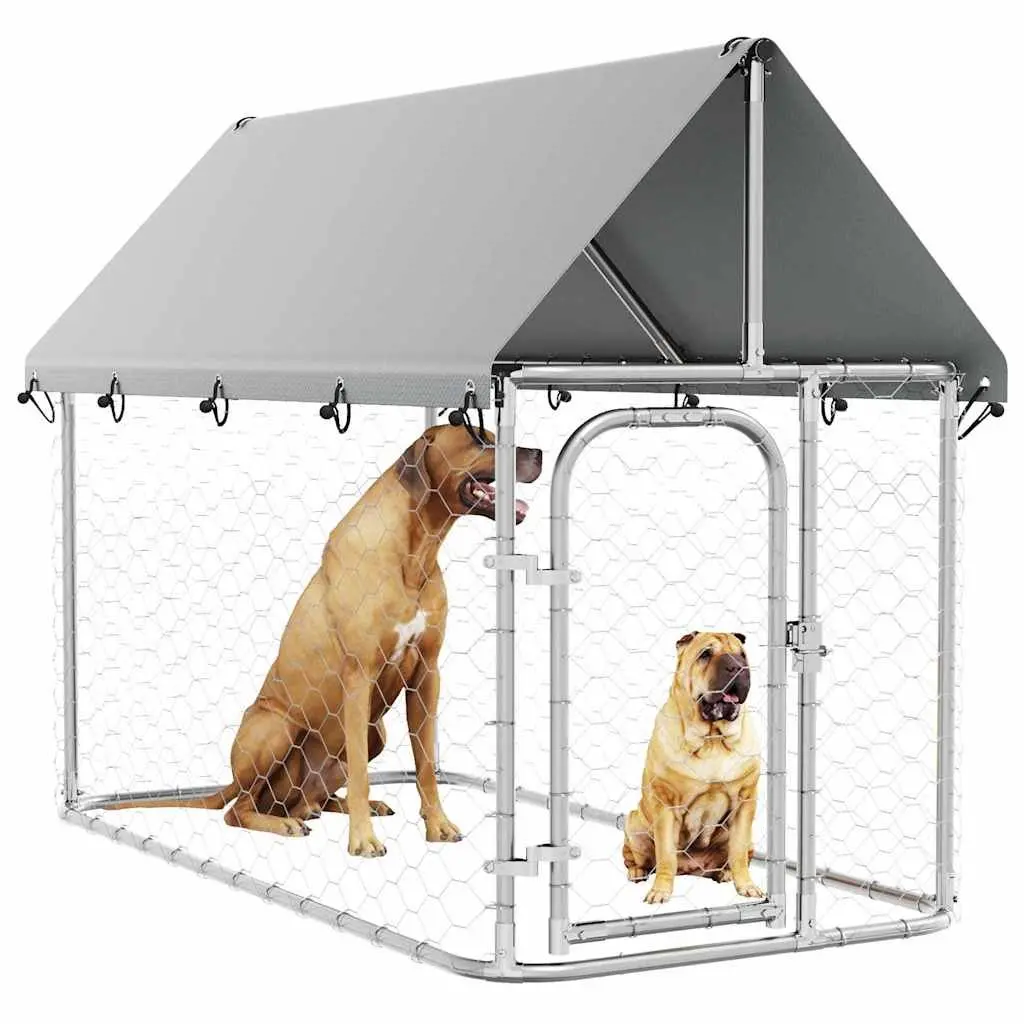 Dog Kennel Outdoor Steel Mesh Run Enclosure with Roof 200x100x150 cm