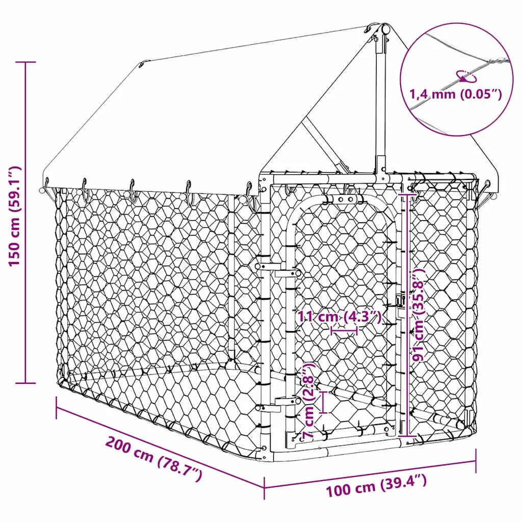 Dog Kennel Outdoor Steel Mesh Run Enclosure with Roof 200x100x150 cm
