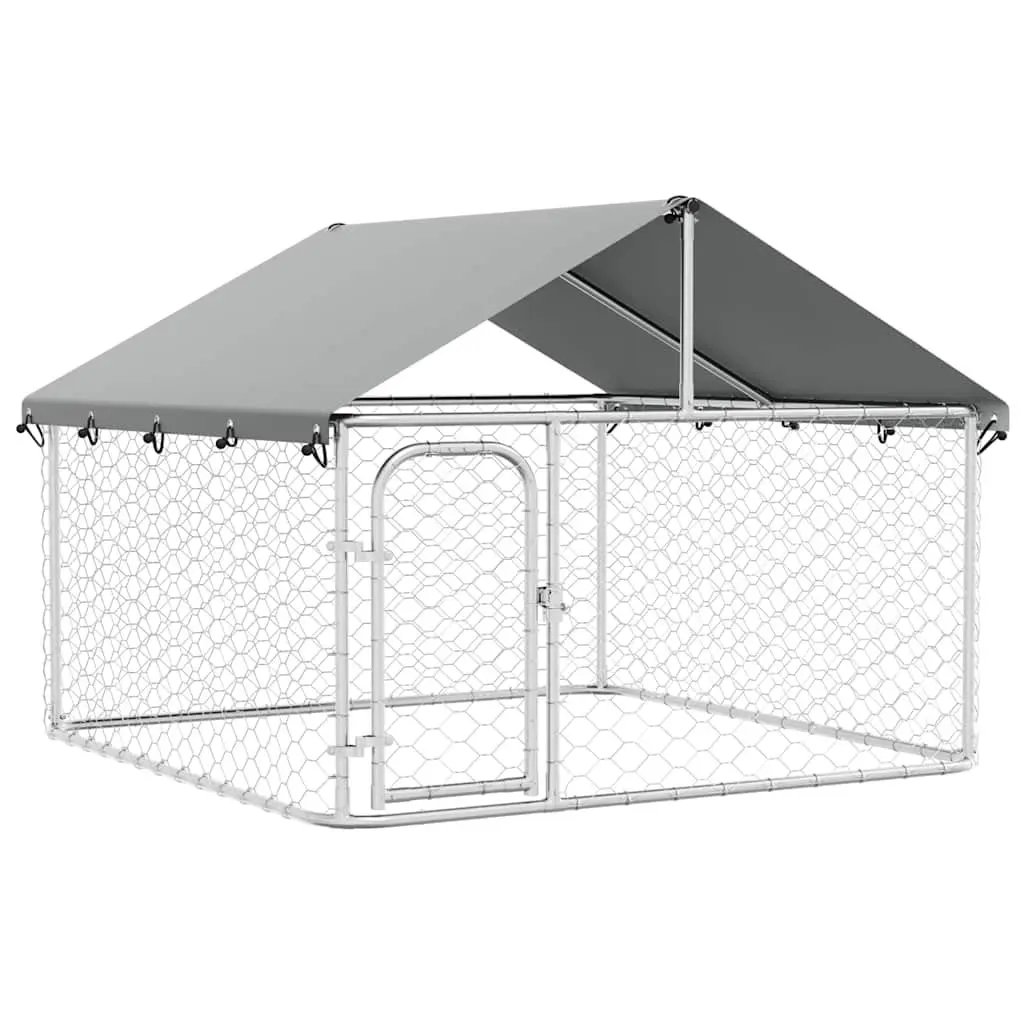 Outdoor Dog Kennel Sturdy Steel Frame with Roof Large Pen Run Enclosure Silver