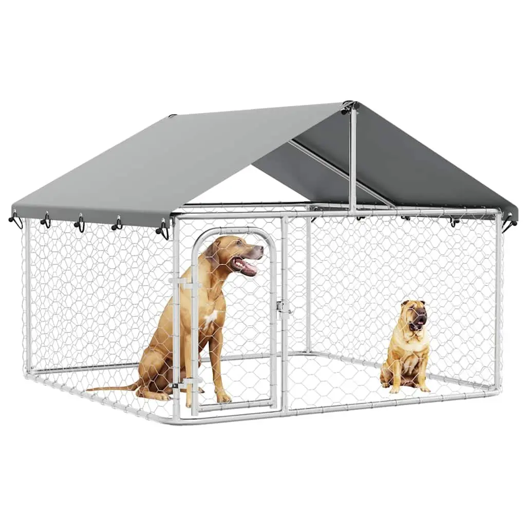 Outdoor Dog Kennel Sturdy Steel Frame with Roof Large Pen Run Enclosure Silver