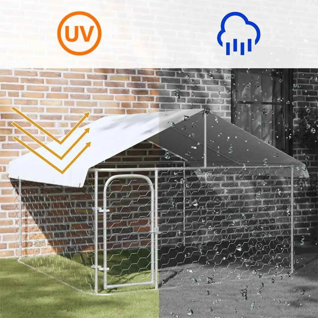 Outdoor Dog Kennel Sturdy Steel Frame with Roof Large Pen Run Enclosure Silver