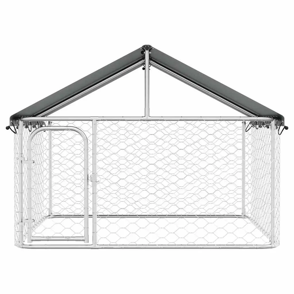 Outdoor Dog Kennel Sturdy Steel Frame with Roof Large Pen Run Enclosure Silver