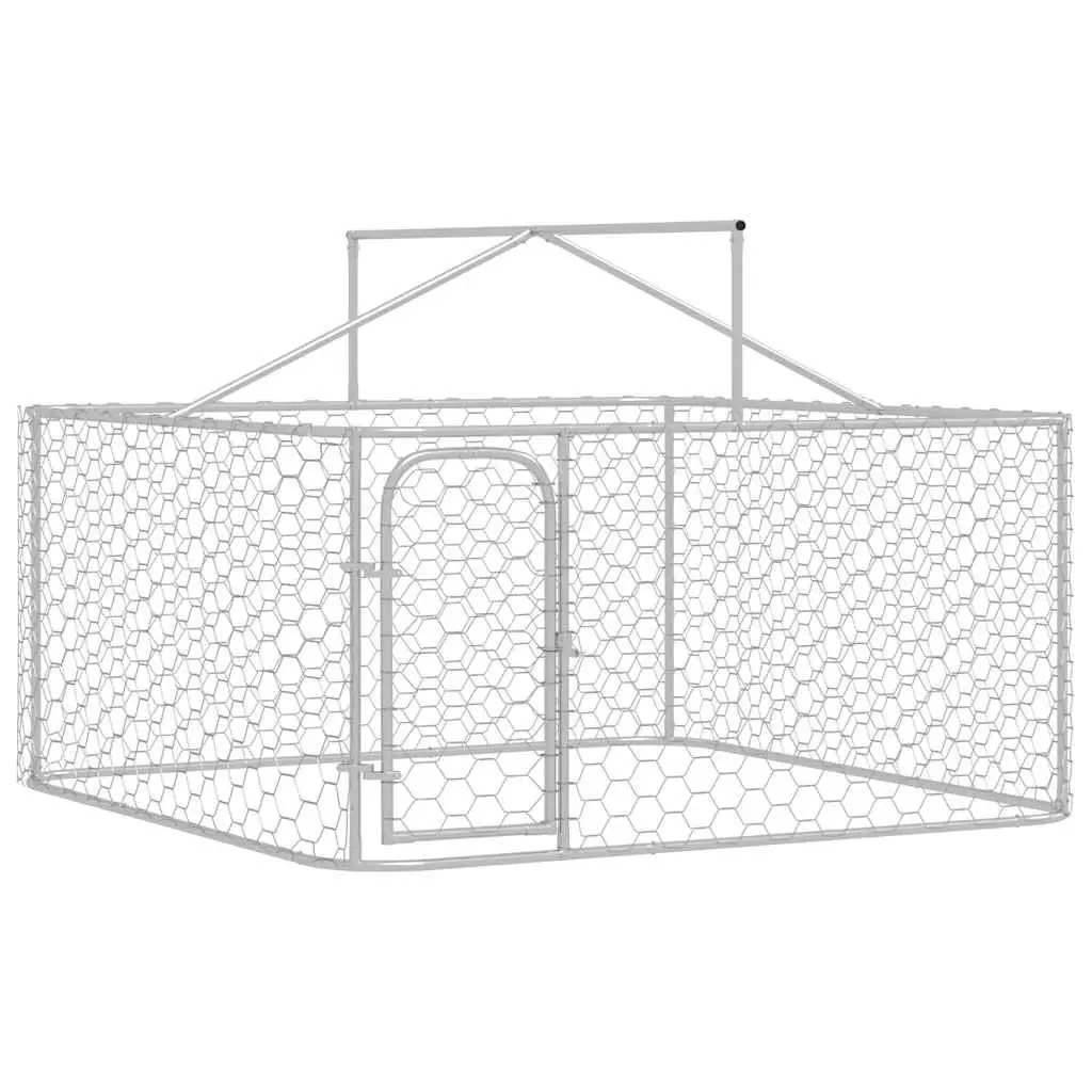 Outdoor Dog Kennel Sturdy Steel Frame with Roof Large Pen Run Enclosure Silver