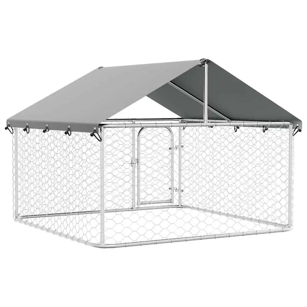 Outdoor Dog Kennel Sturdy Steel Frame with Roof Large Pen Run Enclosure Silver