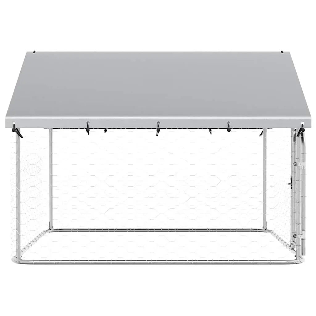 Outdoor Dog Kennel Sturdy Steel Frame with Roof Large Pen Run Enclosure Silver