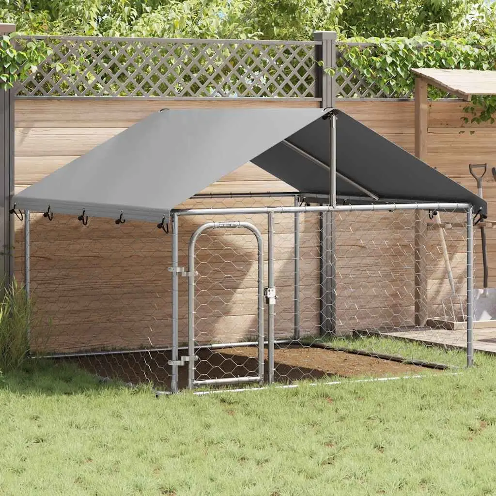 Outdoor Dog Kennel Sturdy Steel Frame with Roof Large Pen Run Enclosure Silver