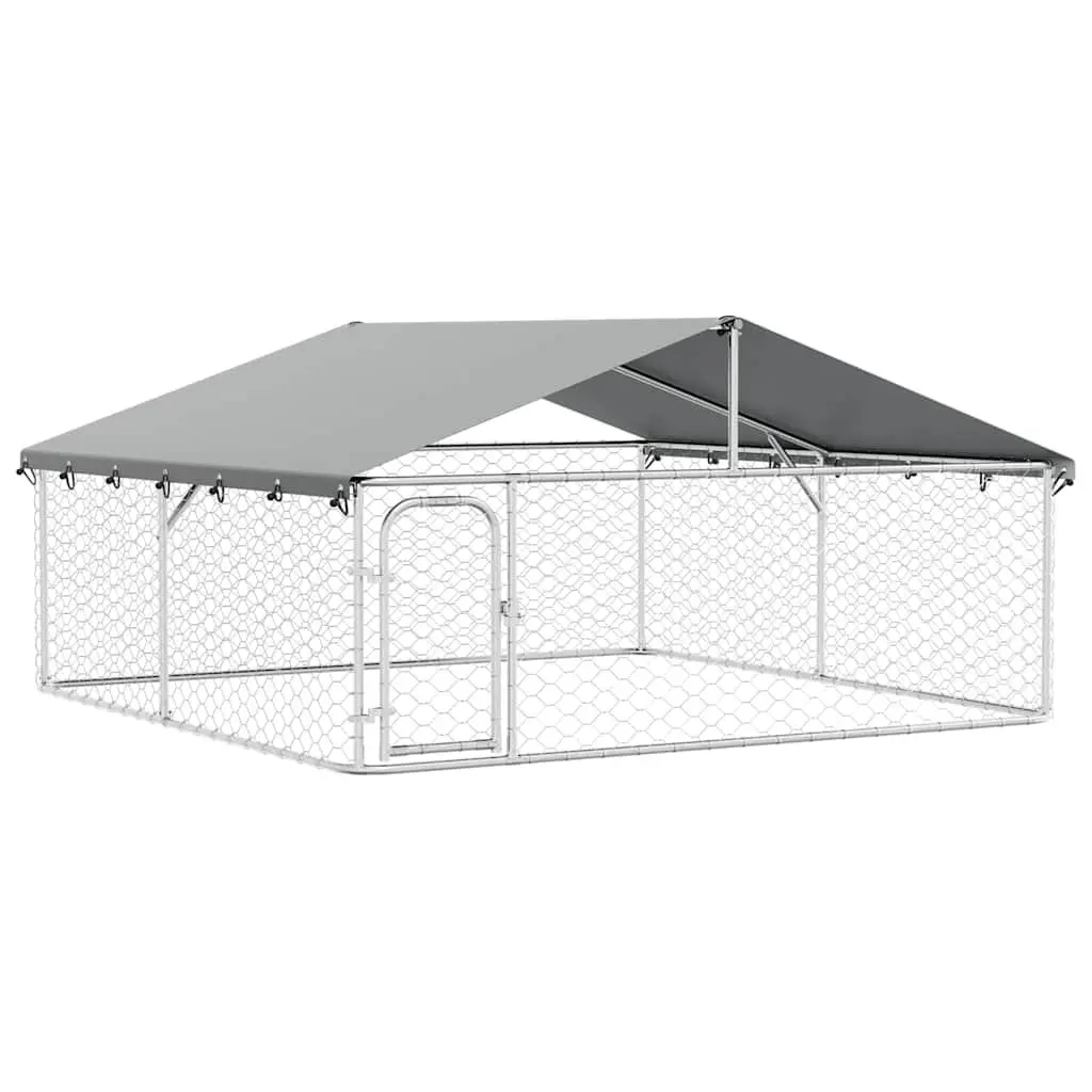 Outdoor Dog Kennel with Roof Large Backyard Enclosure Run Lockable Door Silver