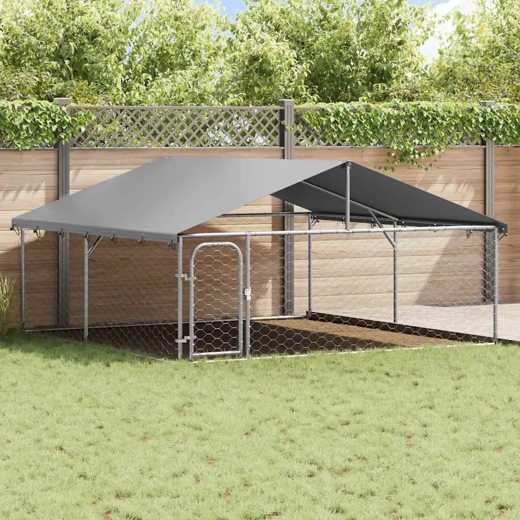 Outdoor Dog Kennel with Roof Large Backyard Enclosure Run Lockable Door Silver