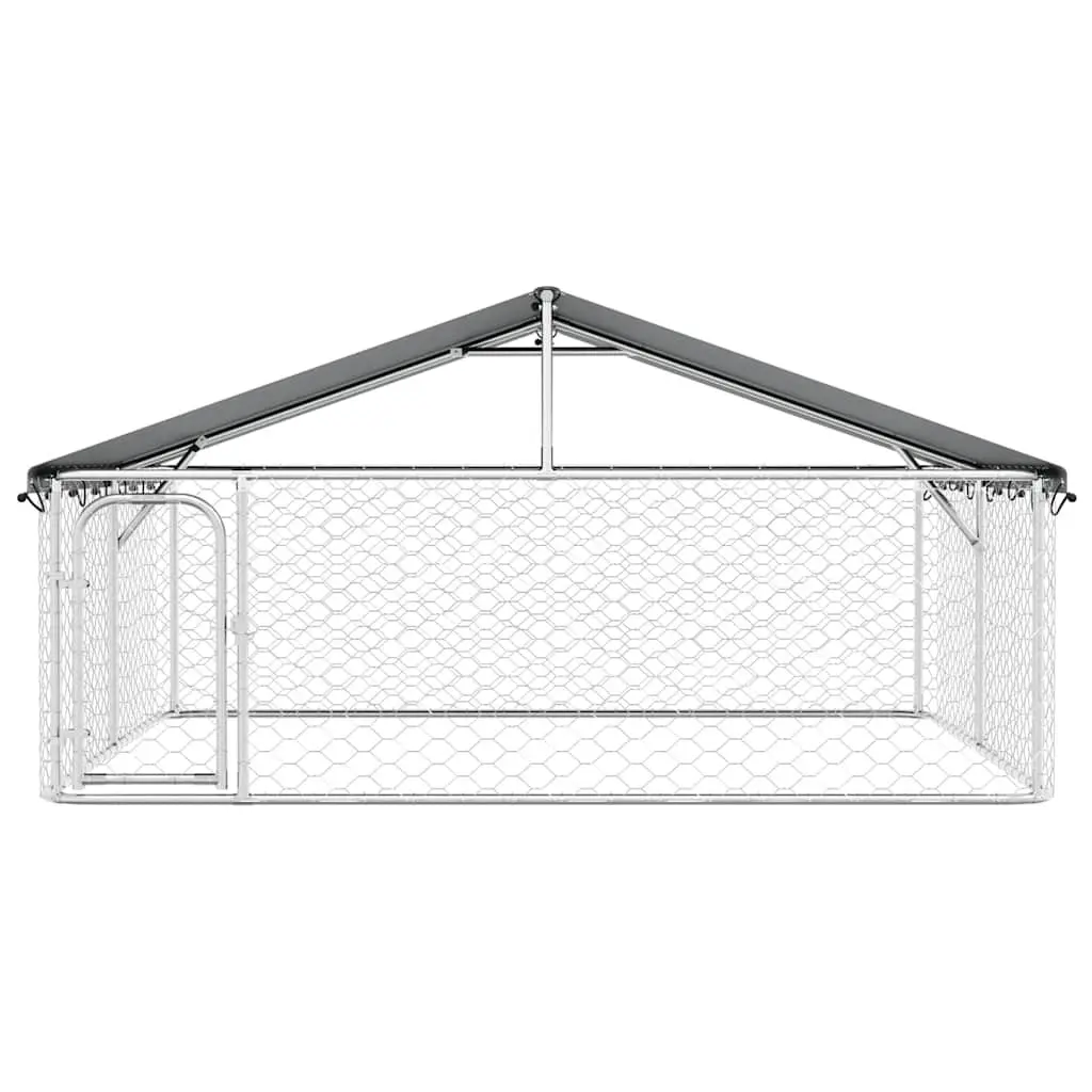 Outdoor Dog Kennel with Roof Large Backyard Enclosure Run Lockable Door Silver
