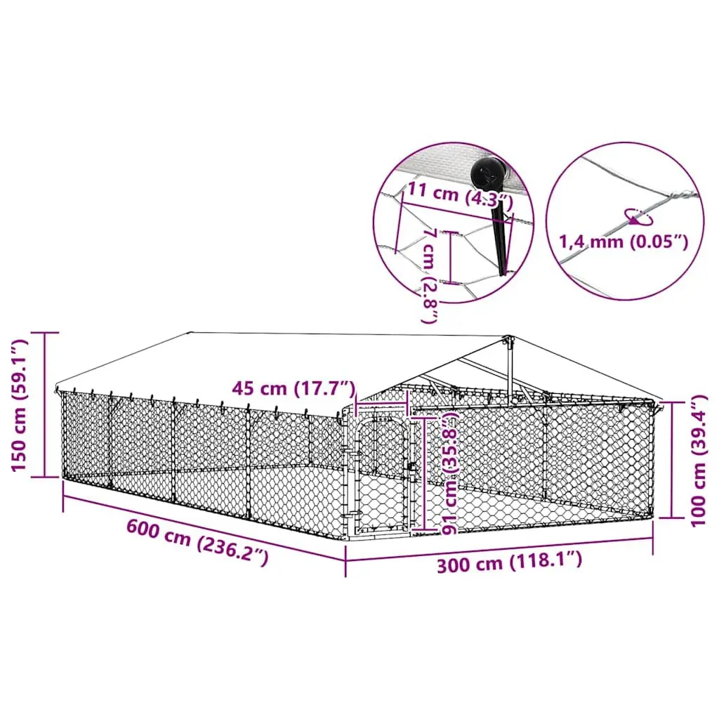 Dog Kennel Outdoor Silver Sturdy Steel Mesh Run Enclosure 600 x 300 x 150 cm