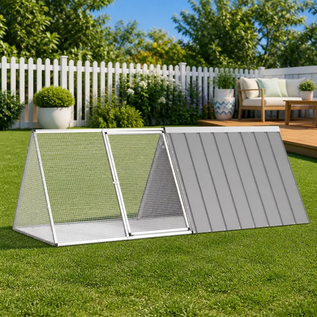 Rabbit Cage Galvanised Steel Outdoor Hutch Grey 201.5 x 80.5 x 71 cm