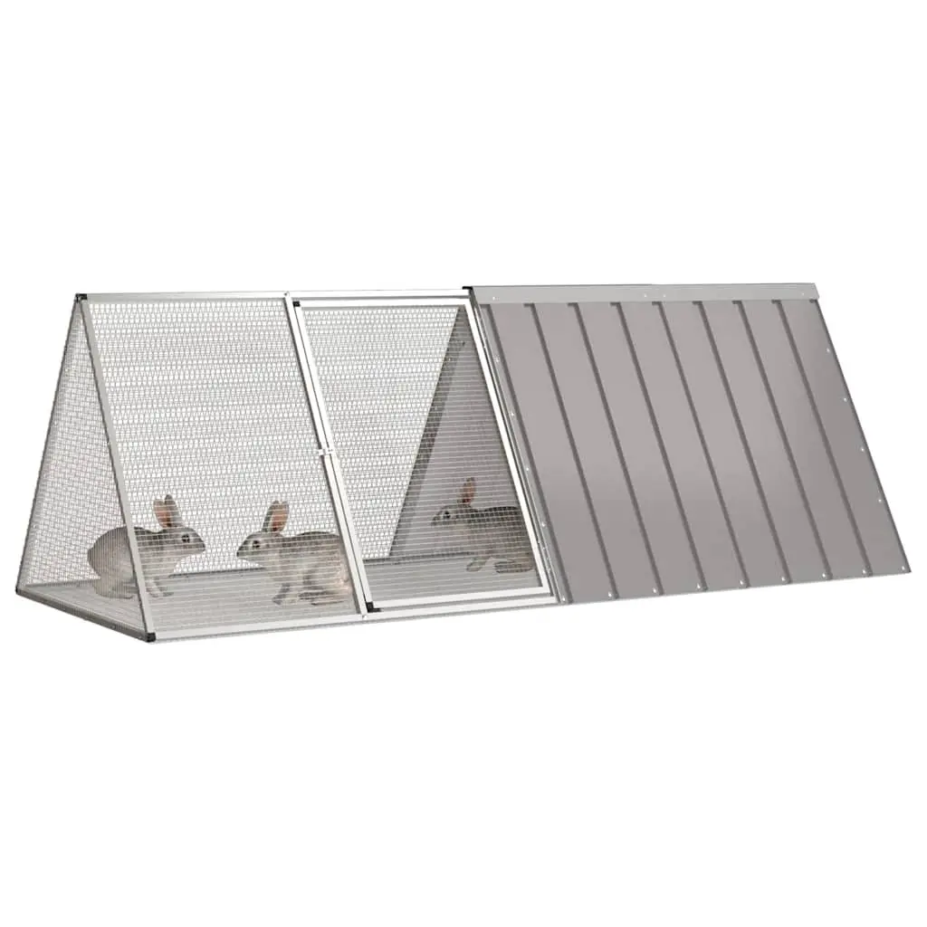 Rabbit Cage Galvanised Steel Outdoor Hutch Grey 201.5 x 80.5 x 71 cm