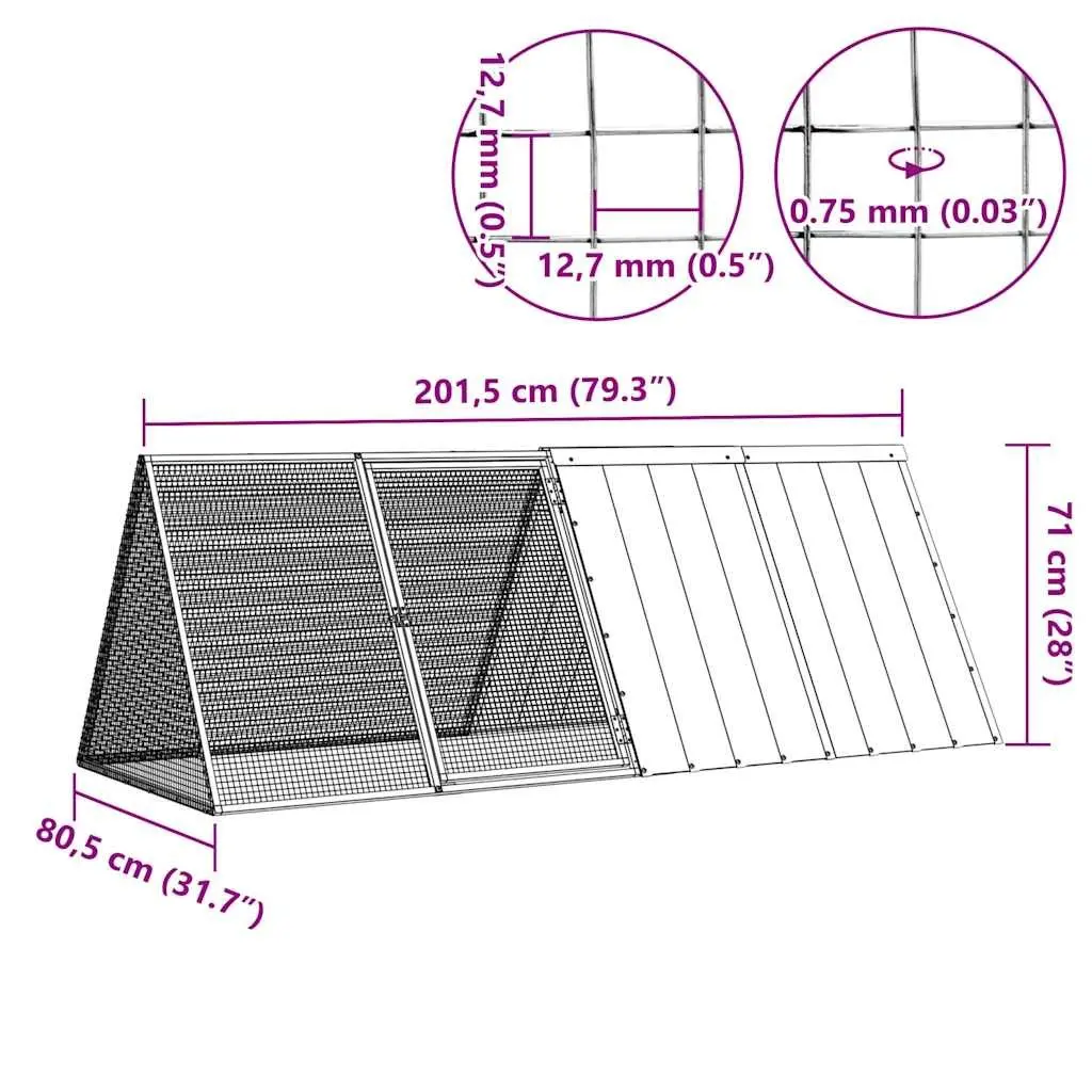 Rabbit Cage Galvanised Steel Outdoor Hutch Grey 201.5 x 80.5 x 71 cm