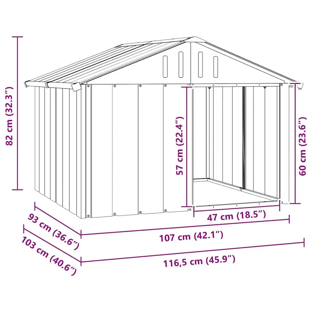 Dog Kennel Galvanised Steel Outdoor Shelter Anthracite 116.5 x 103 x 81.5 cm