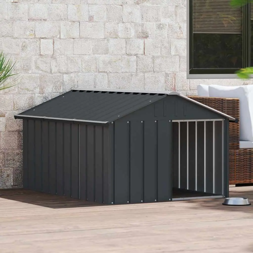 Dog House Outdoor Kennel Shelter Galvanised Steel Anthracite 116.5 x 153 x 81.5 cm
