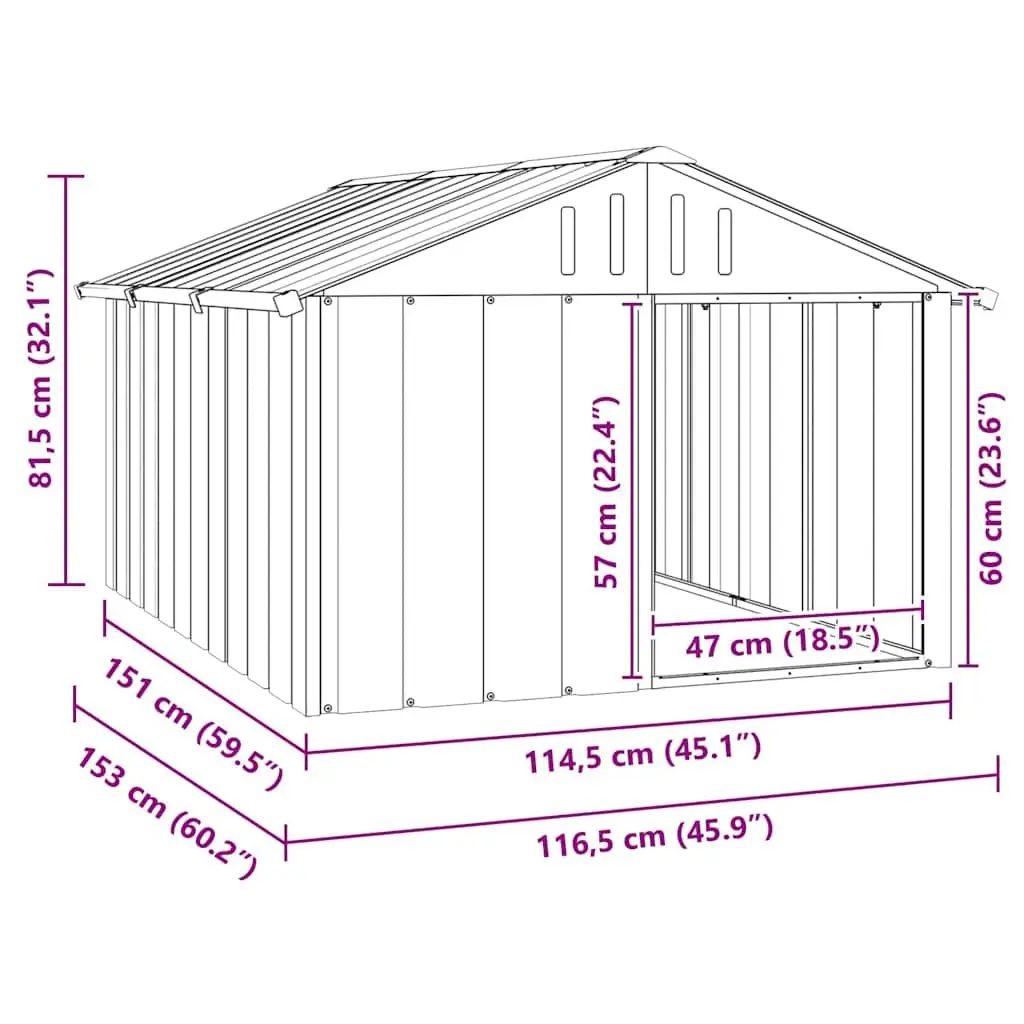 Dog House Outdoor Kennel Shelter Galvanised Steel Anthracite 116.5 x 153 x 81.5 cm