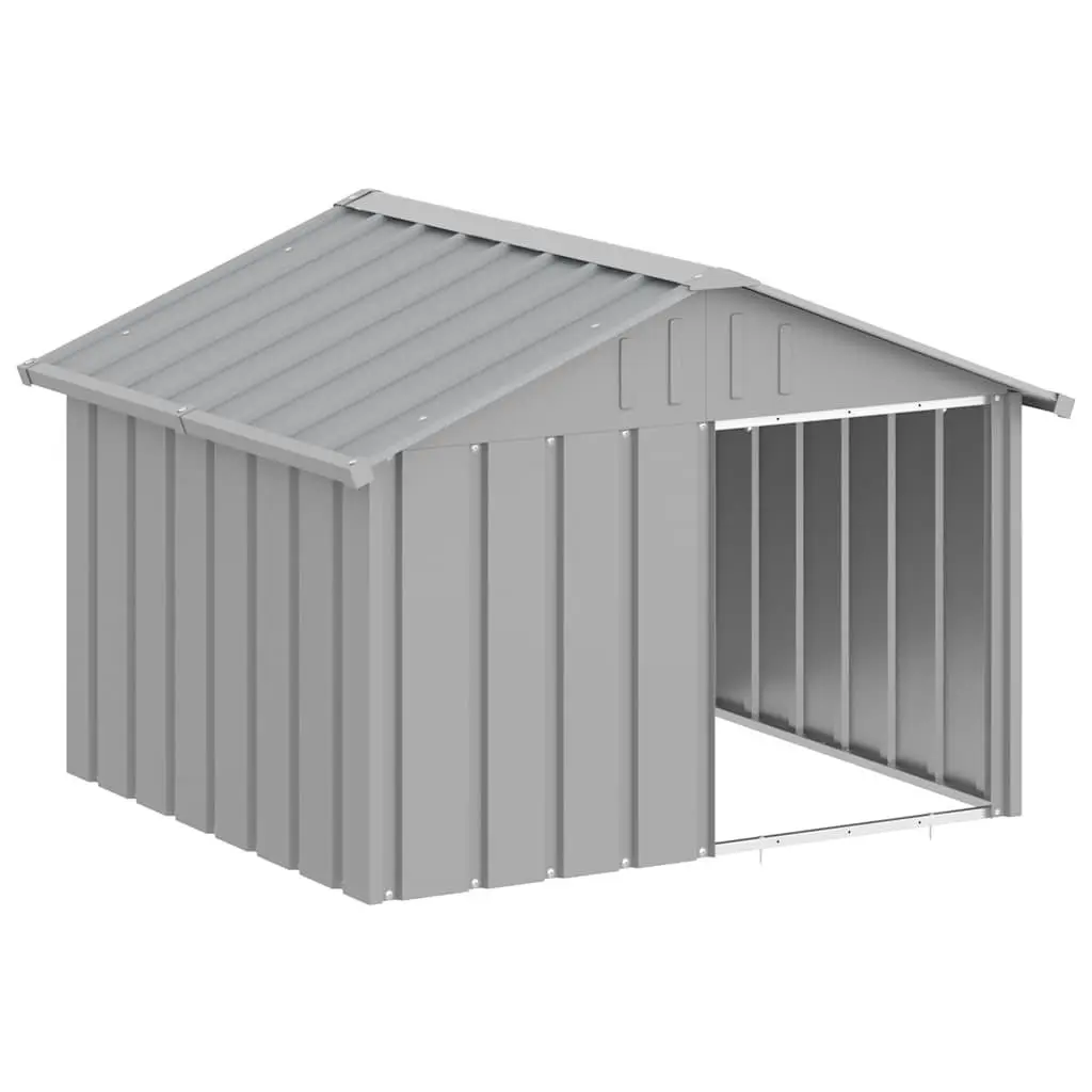 Dog House Grey Outdoor Kennel Shelter Galvanised Steel 116.5 x 103 x 81.5 cm