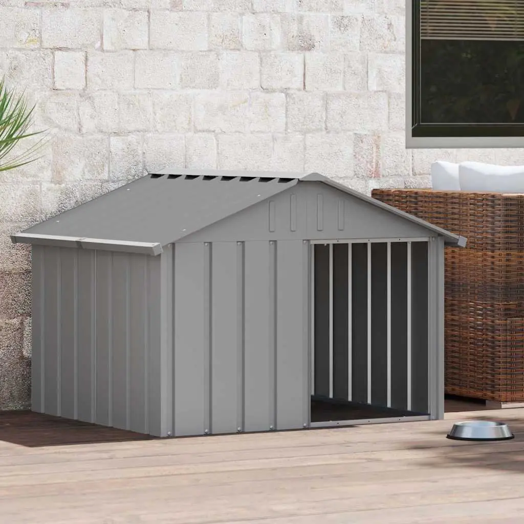 Dog House Grey Outdoor Kennel Shelter Galvanised Steel 116.5 x 103 x 81.5 cm