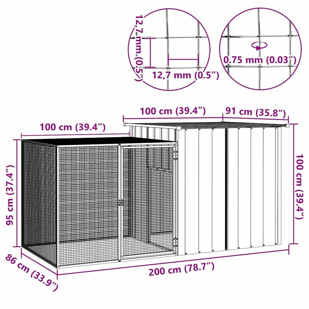Galvanised Steel Chicken Cage Outdoor Run House for Small Animals Grey 200x91x100cm