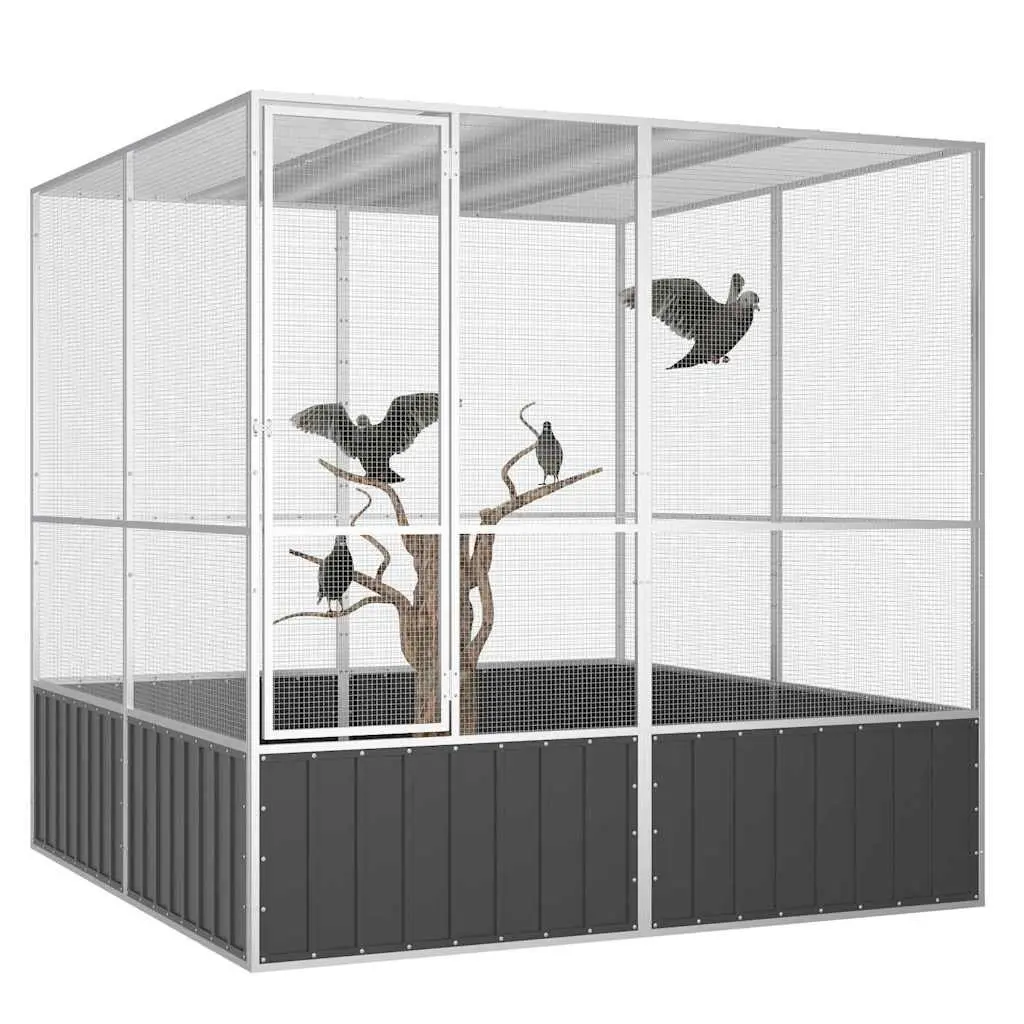 Large Outdoor Bird Cage Galvanised Steel Anthracite 213.5cm with Exercise Space and Secure Lockable Door