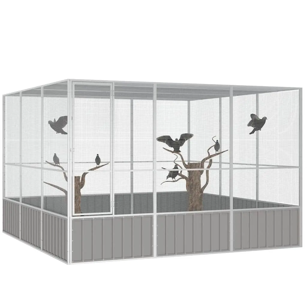 Bird Cage Grey Large Aviary Galvanised Steel Frame Outdoor Play Exercise