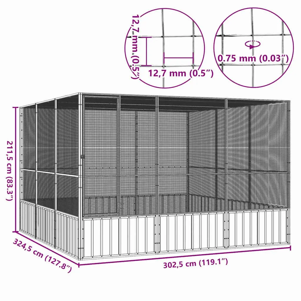 Bird Cage Grey Large Aviary Galvanised Steel Frame Outdoor Play Exercise