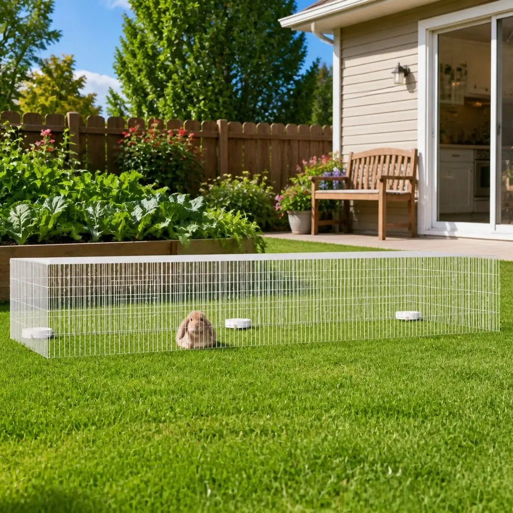 3-Panel Rabbit Cage Ventilated Wire Frame Galvanised Iron 325 x 109 x 54 cm