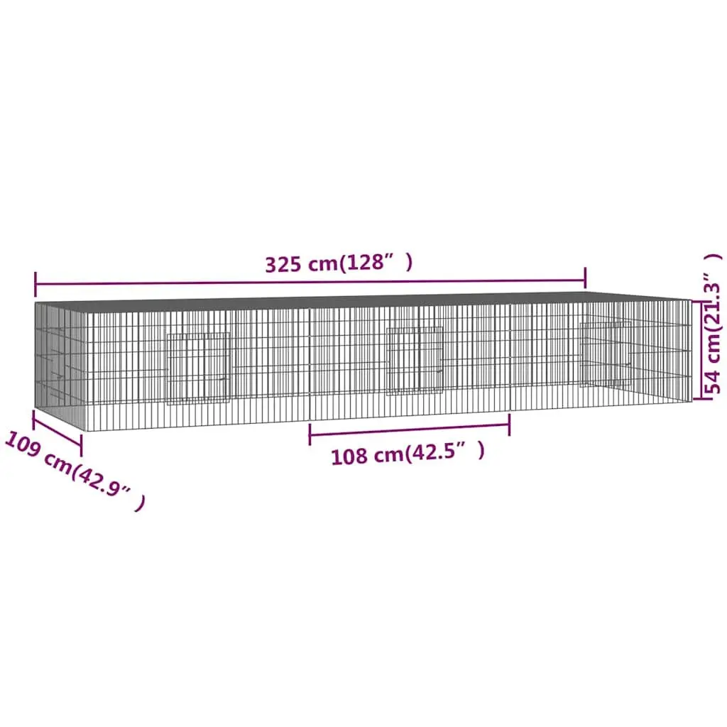 3-Panel Rabbit Cage Ventilated Wire Frame Galvanised Iron 325 x 109 x 54 cm