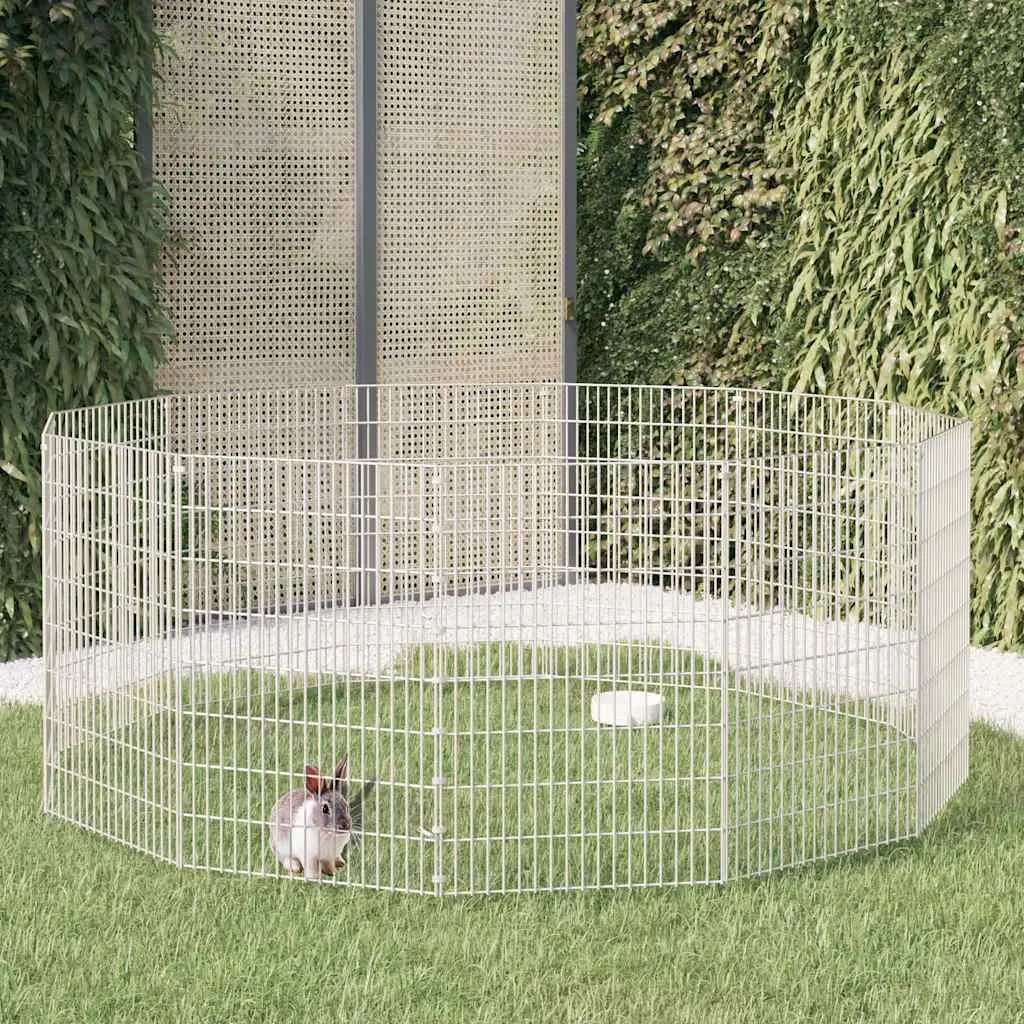12 Panel Small Animal Pen Galvanised Iron Flexible Assembly Silver
