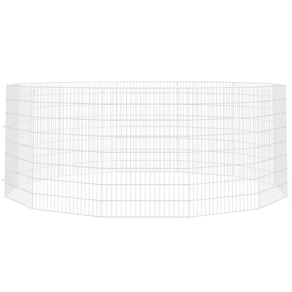 12 Panel Small Animal Pen Galvanised Iron Flexible Assembly Silver