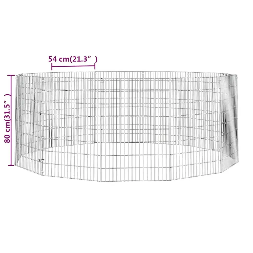 12 Panel Small Animal Pen Galvanised Iron Flexible Assembly Silver