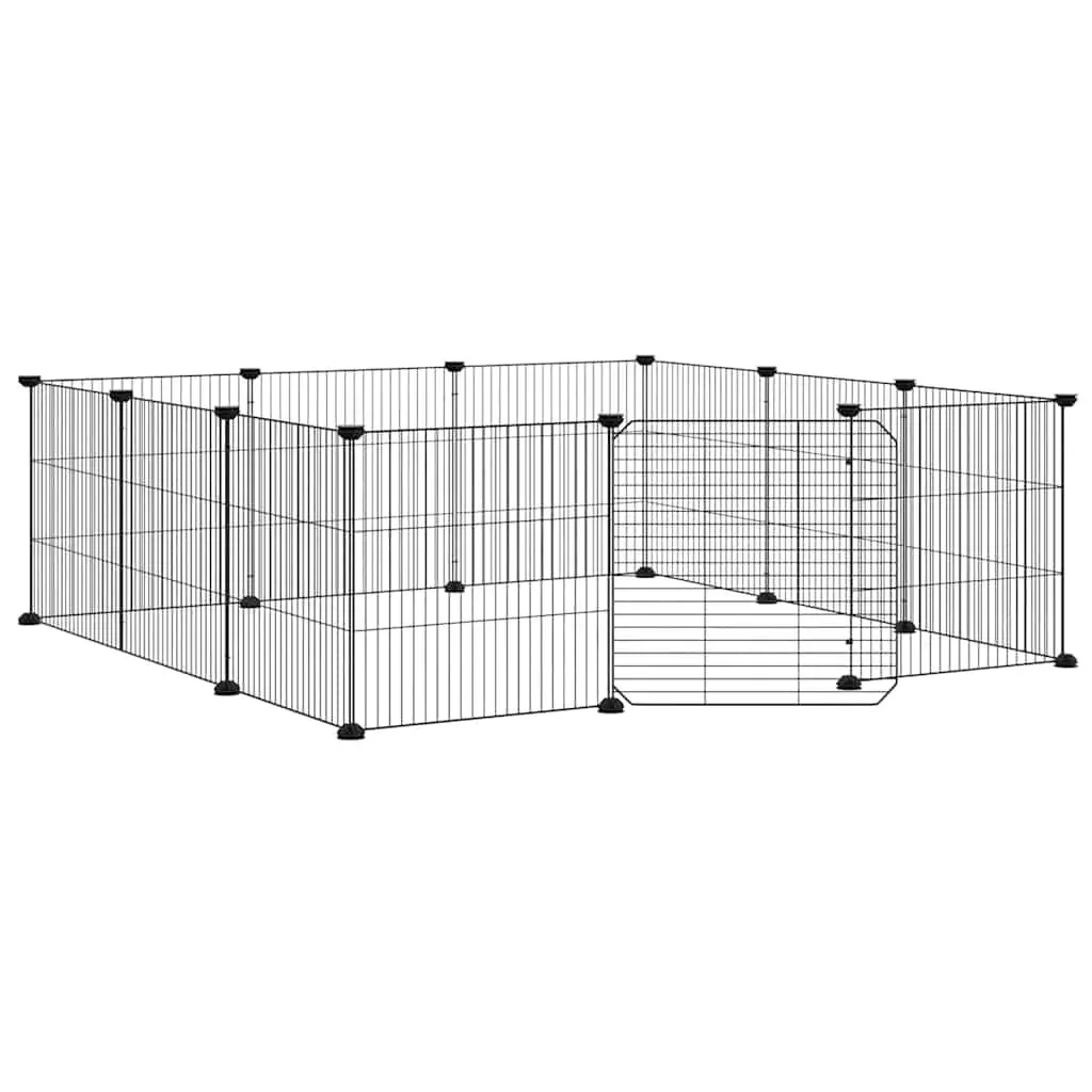 12-Panel Pet Cage with Door Black Small Animal Habitat Enclosure