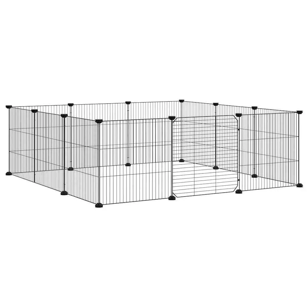 12-Panel Pet Cage with Door Black Small Animal Habitat Enclosure