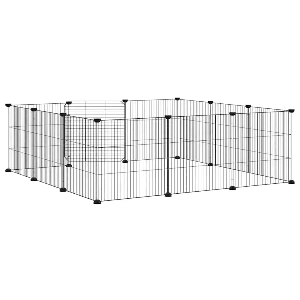 12-Panel Pet Cage with Door Black Small Animal Habitat Enclosure