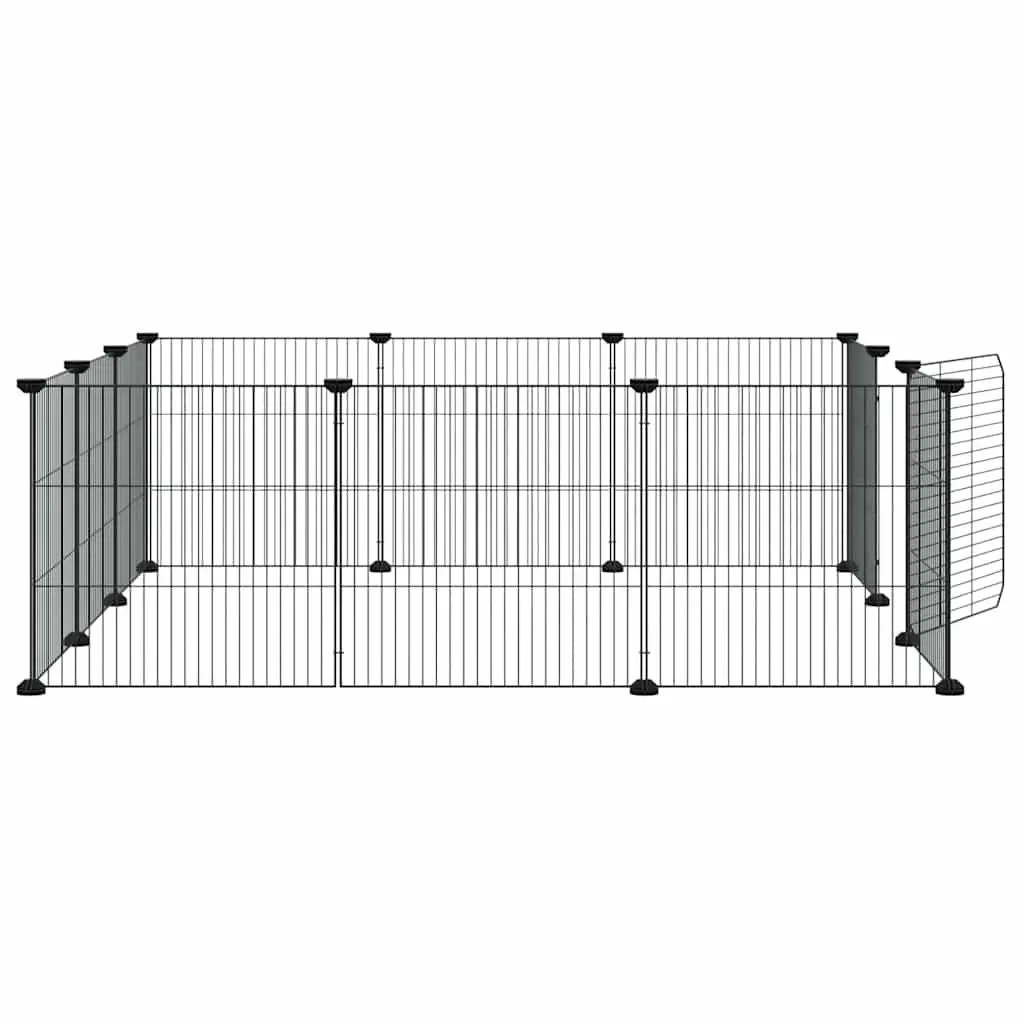 12-Panel Pet Cage with Door Black Small Animal Habitat Enclosure