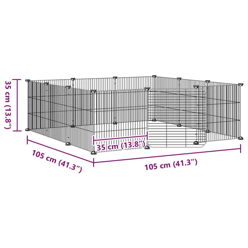 12-Panel Pet Cage with Door Black Small Animal Habitat Enclosure