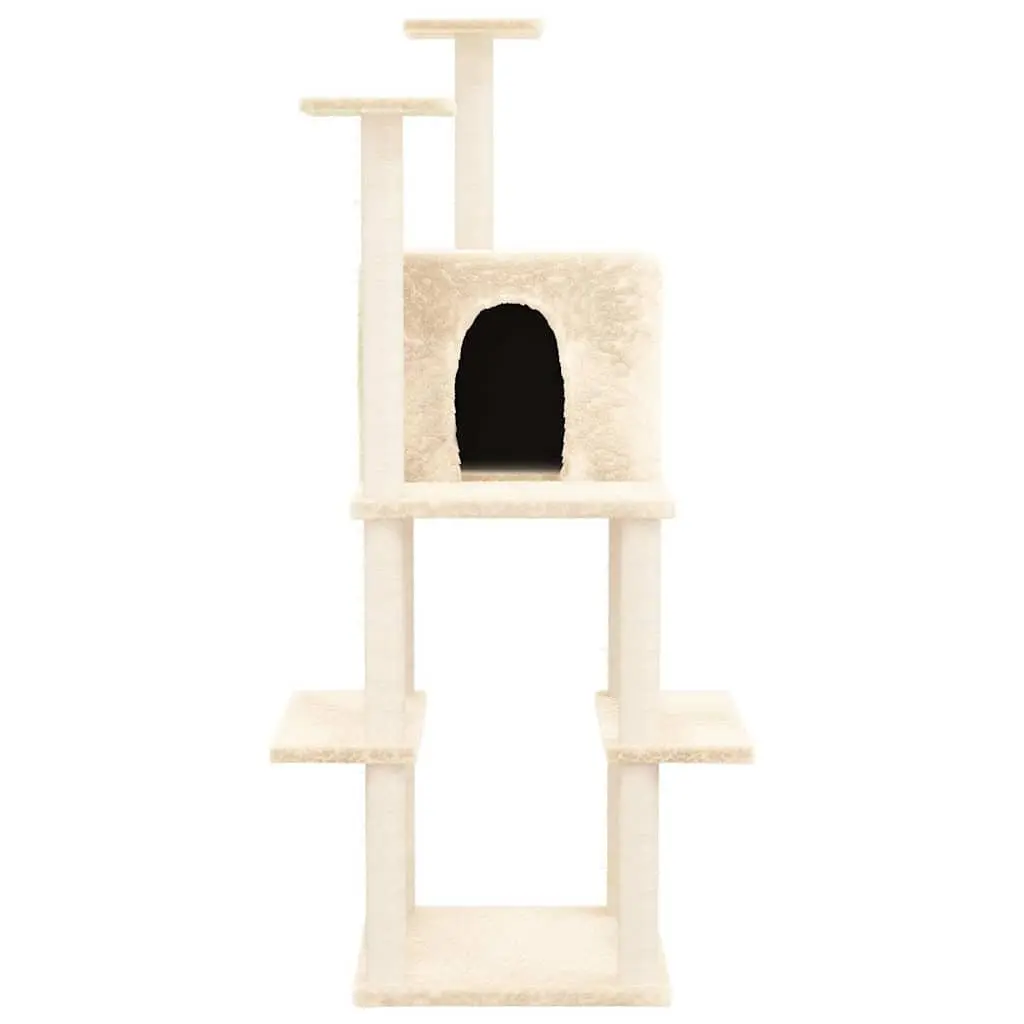 Cat Tree Multi-Level with Sisal Scratching Posts Cream 144.5cm