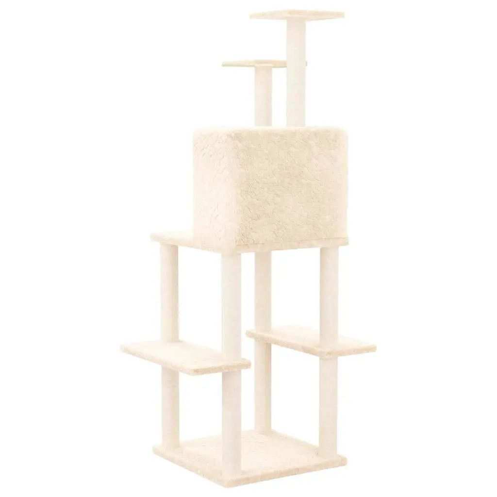 Cat Tree Multi-Level with Sisal Scratching Posts Cream 144.5cm