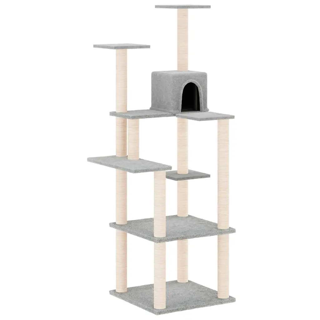 Cat Tree Tower Multi-Level with Sisal Scratching Posts Light Grey 153cm