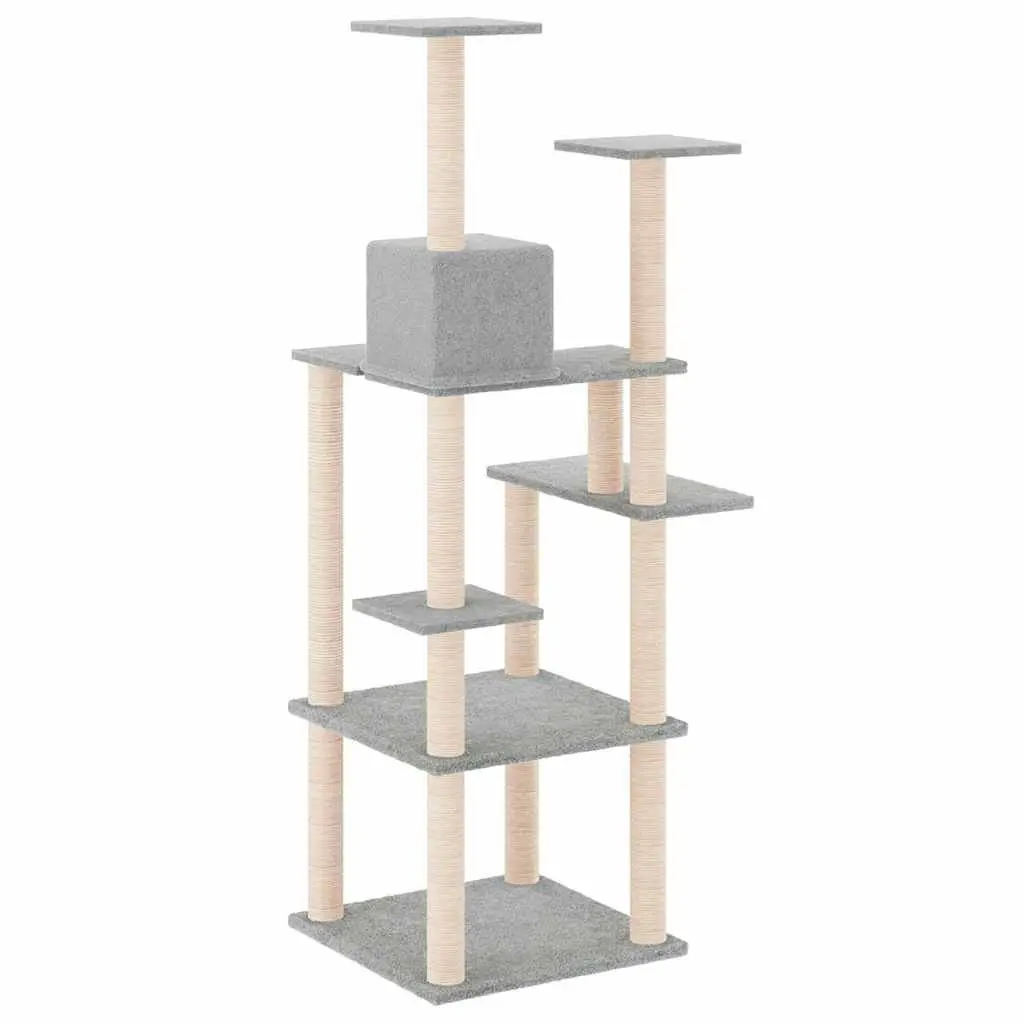 Cat Tree Tower Multi-Level with Sisal Scratching Posts Light Grey 153cm