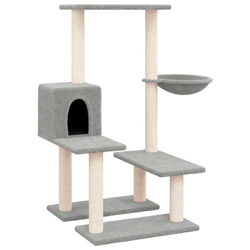 Cat Tree Multi-Level with Sisal Scratching Posts House Hammock Grey 94.5cm