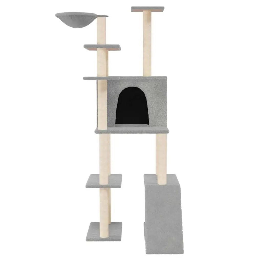 Cat Tree Multi-Level Grey 166 cm with Sisal Scratching Posts House Hammock Ladder