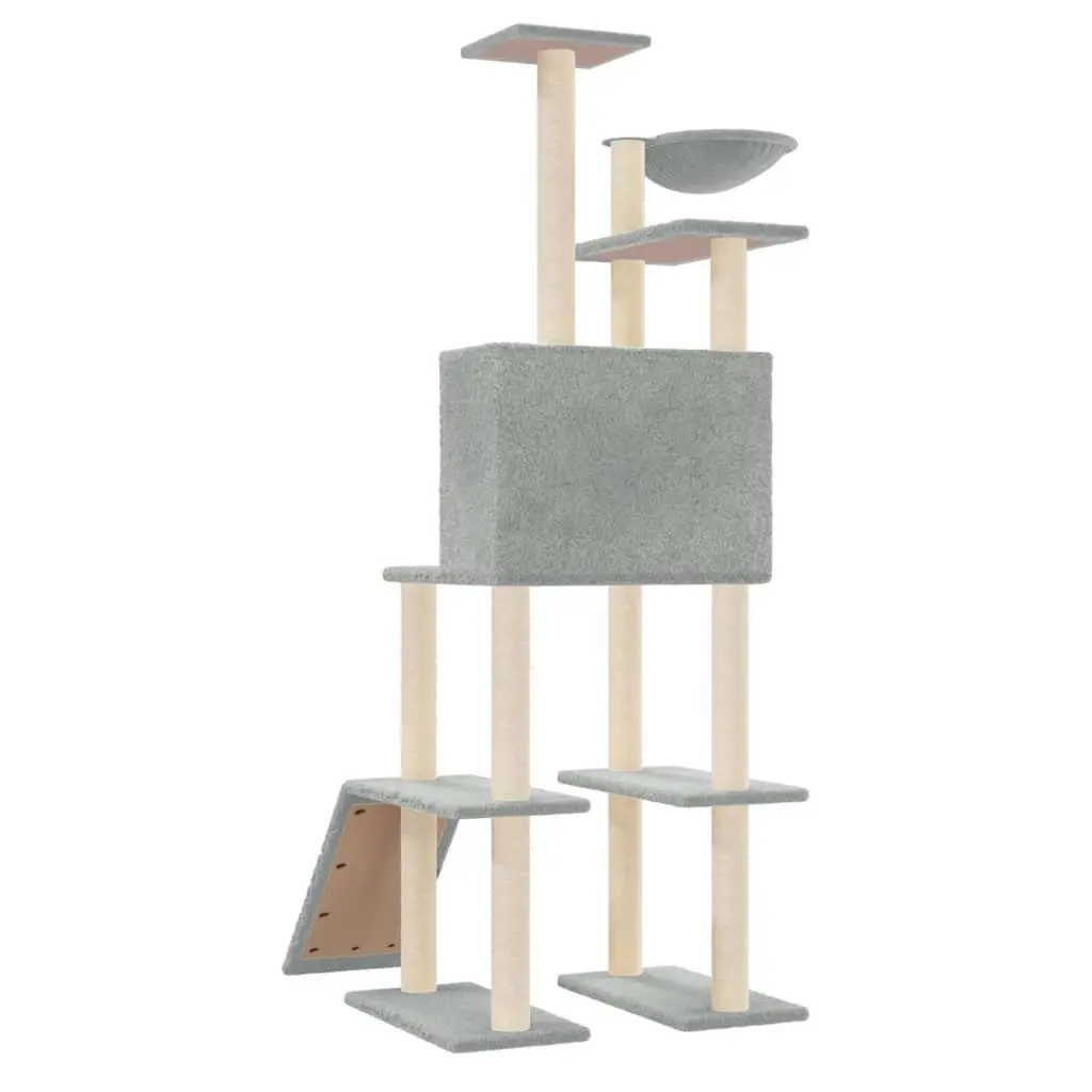 Cat Tree Multi-Level Grey 166 cm with Sisal Scratching Posts House Hammock Ladder