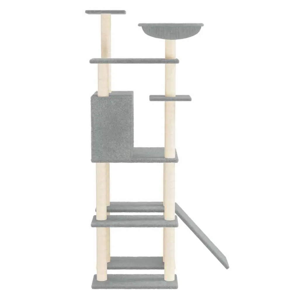 Cat Tree Multi-Level Grey 166 cm with Sisal Scratching Posts House Hammock Ladder