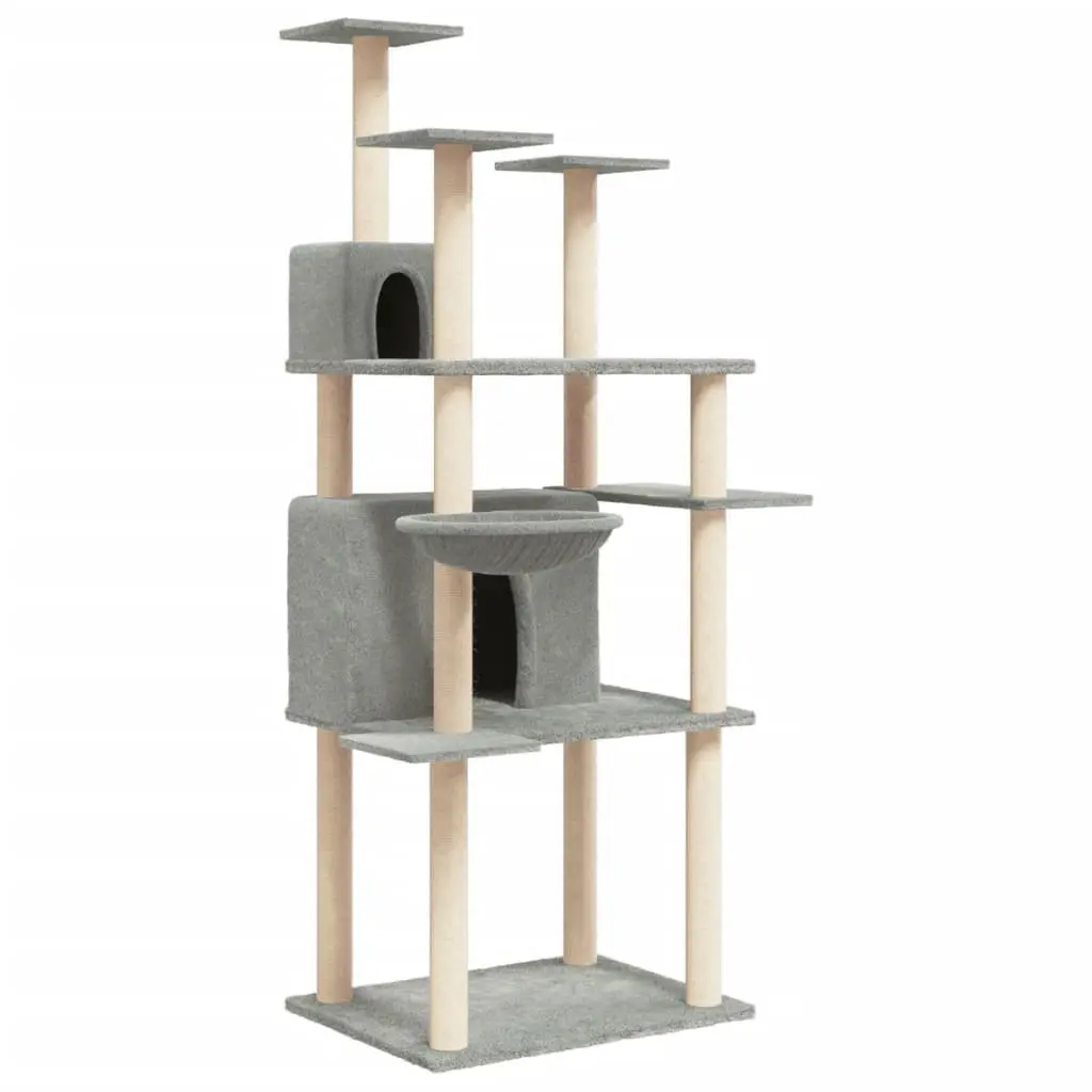 Cat Tree Multi-Level House Grey 166 cm with Sisal Scratching Posts and Basket Platforms