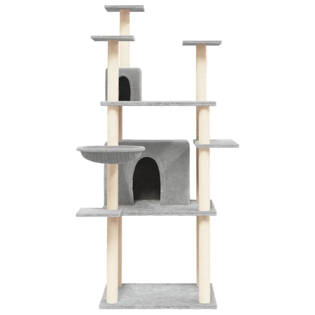 Cat Tree Multi-Level House Grey 166 cm with Sisal Scratching Posts and Basket Platforms