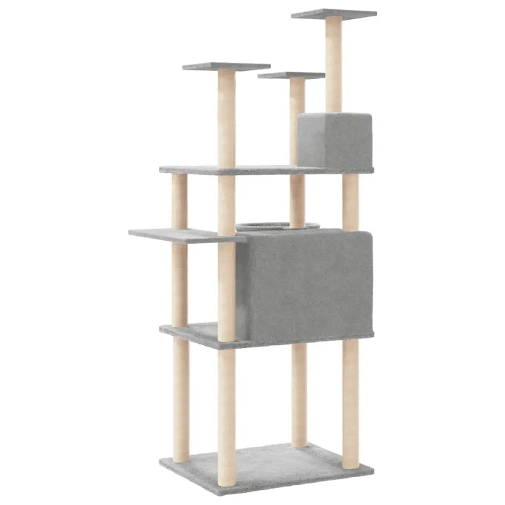 Cat Tree Multi-Level House Grey 166 cm with Sisal Scratching Posts and Basket Platforms